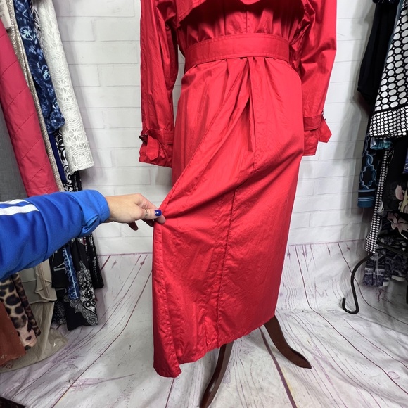 🍎|•LONDON FOG•| Candy Apple Red Vintage Trench Coat Size 8 - Picture 10 of 14
